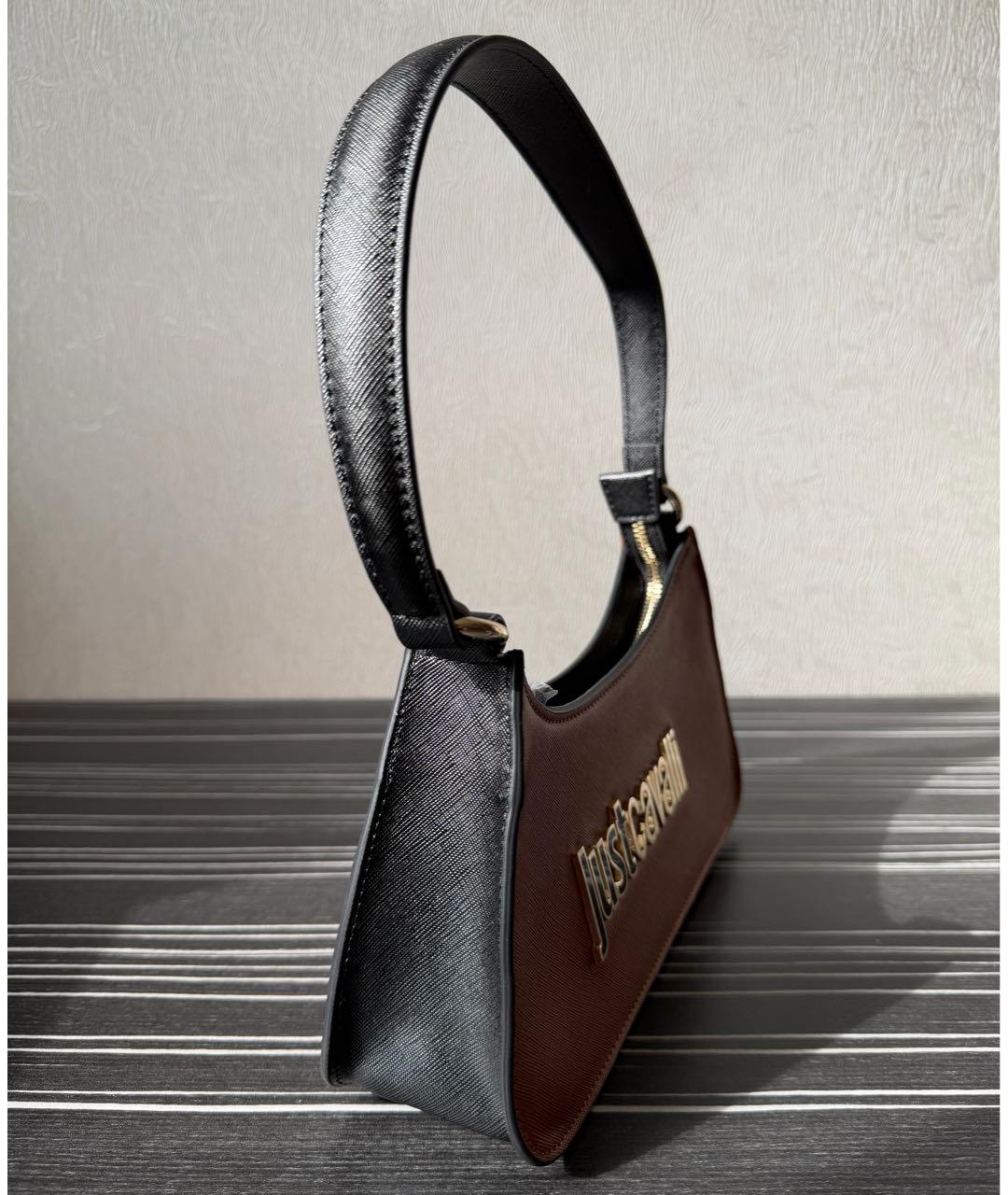 JUST CAVALLI Коричневая кожаная сумка с короткими ручками, фото 2