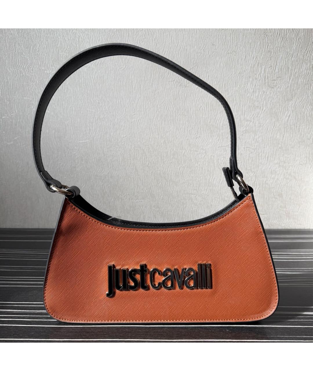 JUST CAVALLI Коричневая кожаная сумка с короткими ручками, фото 6