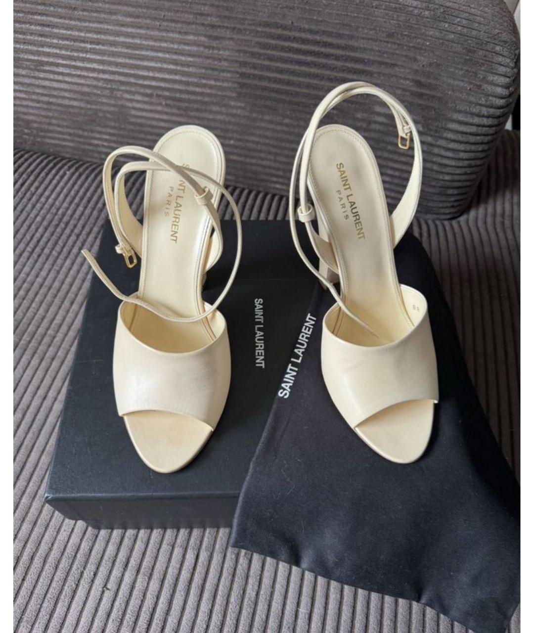 SAINT LAURENT Бежевые кожаные босоножки, фото 2