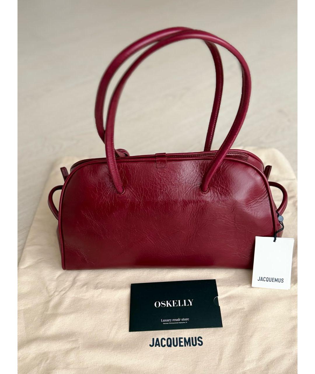 JACQUEMUS Бордовая кожаная сумка через плечо, фото 3
