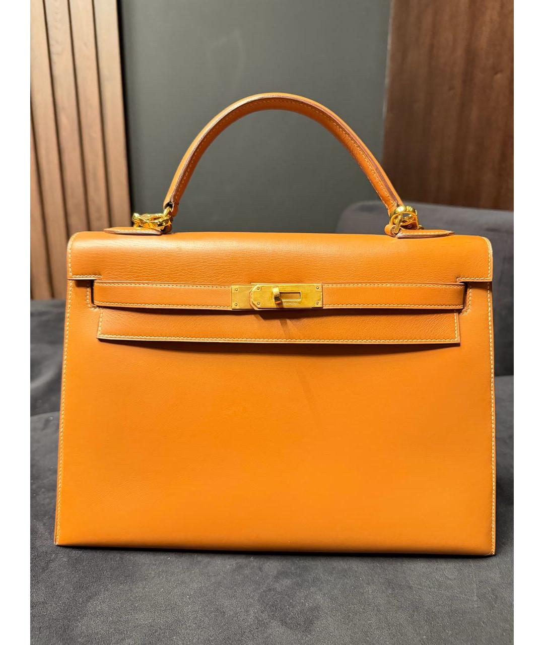HERMES Оранжевая кожаная сумка с короткими ручками, фото 6