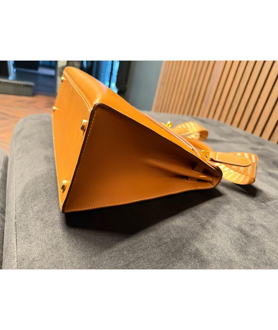 HERMES Оранжевая кожаная сумка с короткими ручками, фото 2
