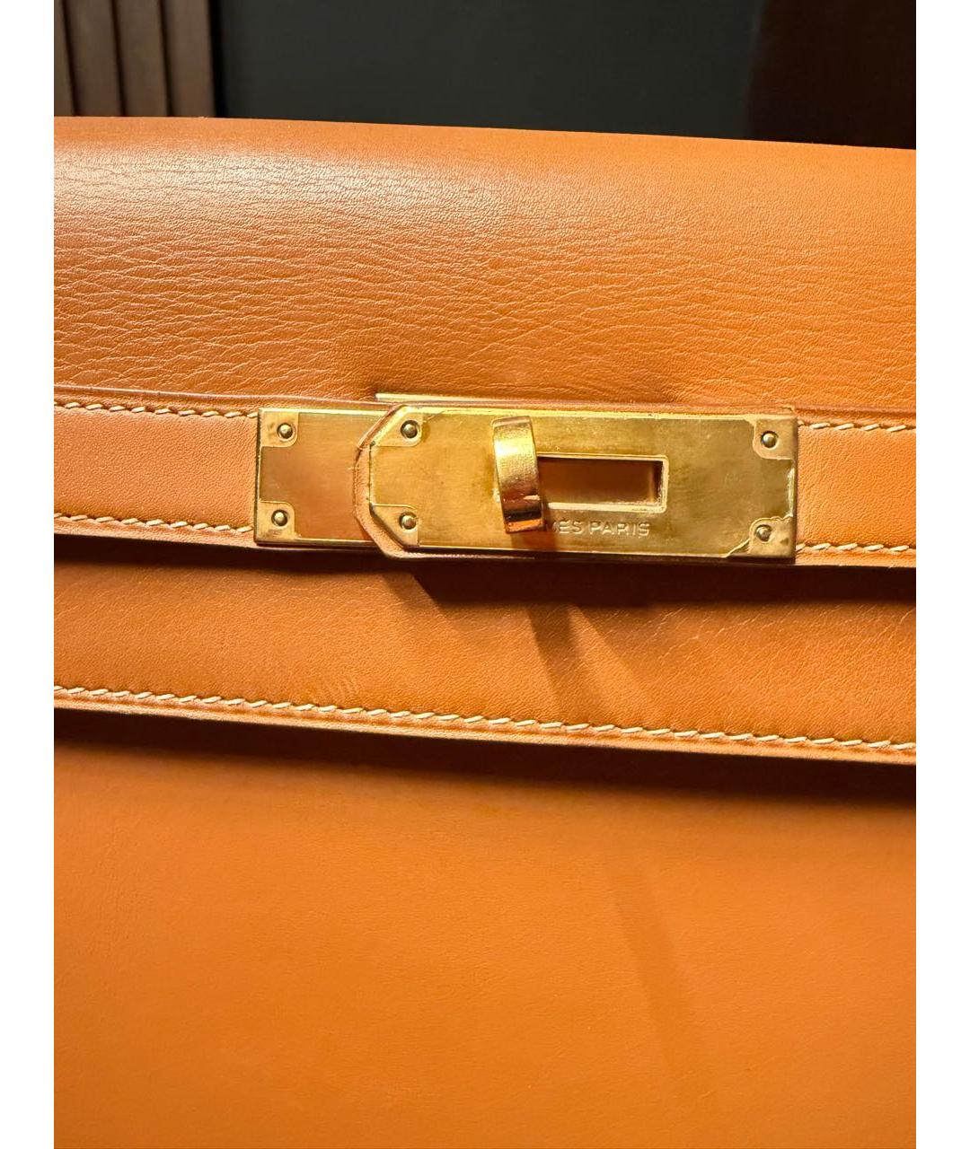 HERMES Оранжевая кожаная сумка с короткими ручками, фото 5