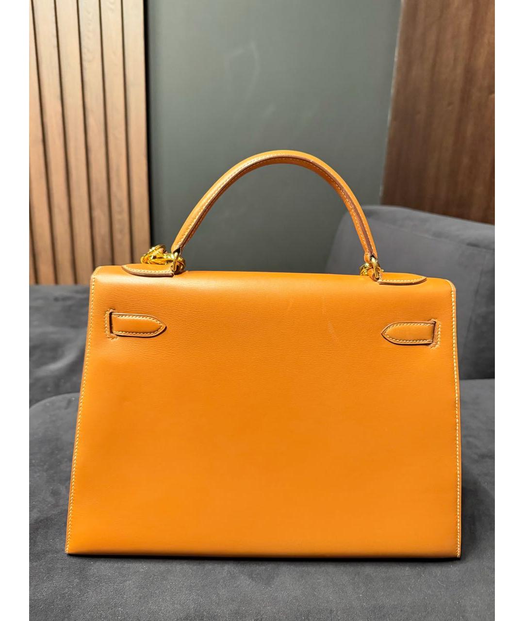 HERMES Оранжевая кожаная сумка с короткими ручками, фото 3