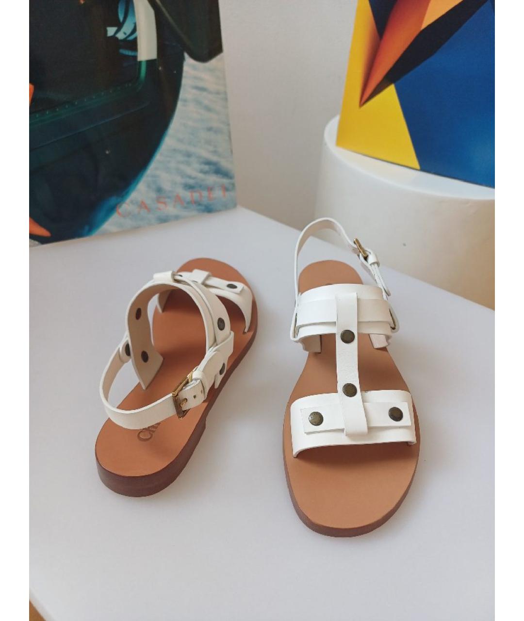 CHLOE Белые кожаные босоножки, фото 4