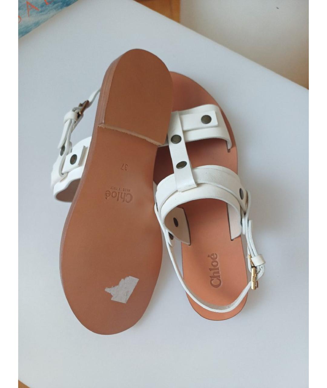 CHLOE Белые кожаные босоножки, фото 7