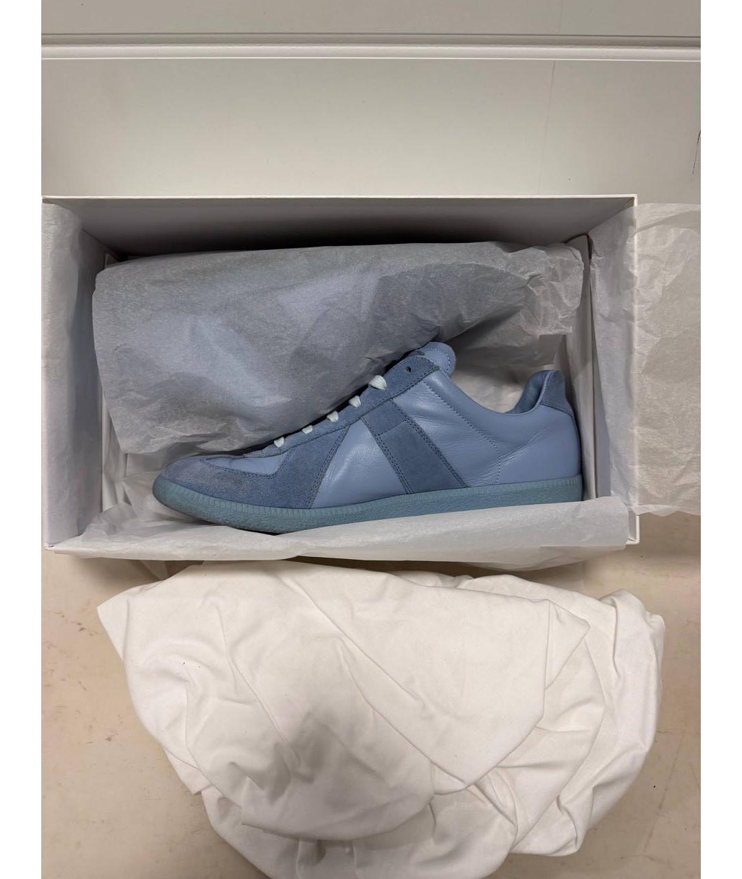 MAISON MARGIELA Голубые кожаные низкие кроссовки / кеды, фото 4