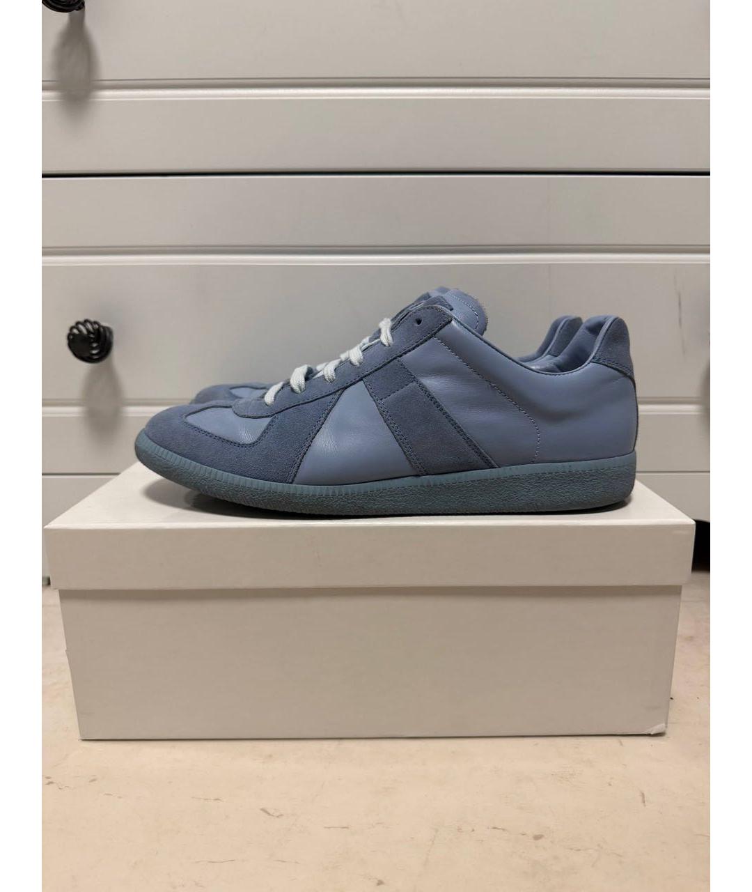 MAISON MARGIELA Голубые кожаные низкие кроссовки / кеды, фото 8