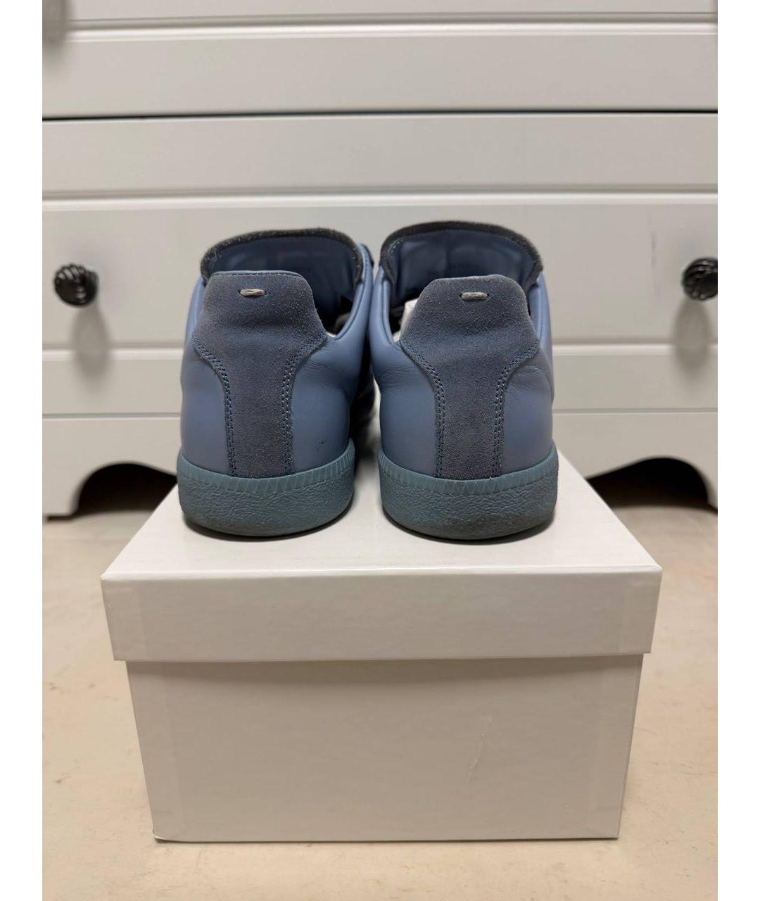 MAISON MARGIELA Голубые кожаные низкие кроссовки / кеды, фото 3