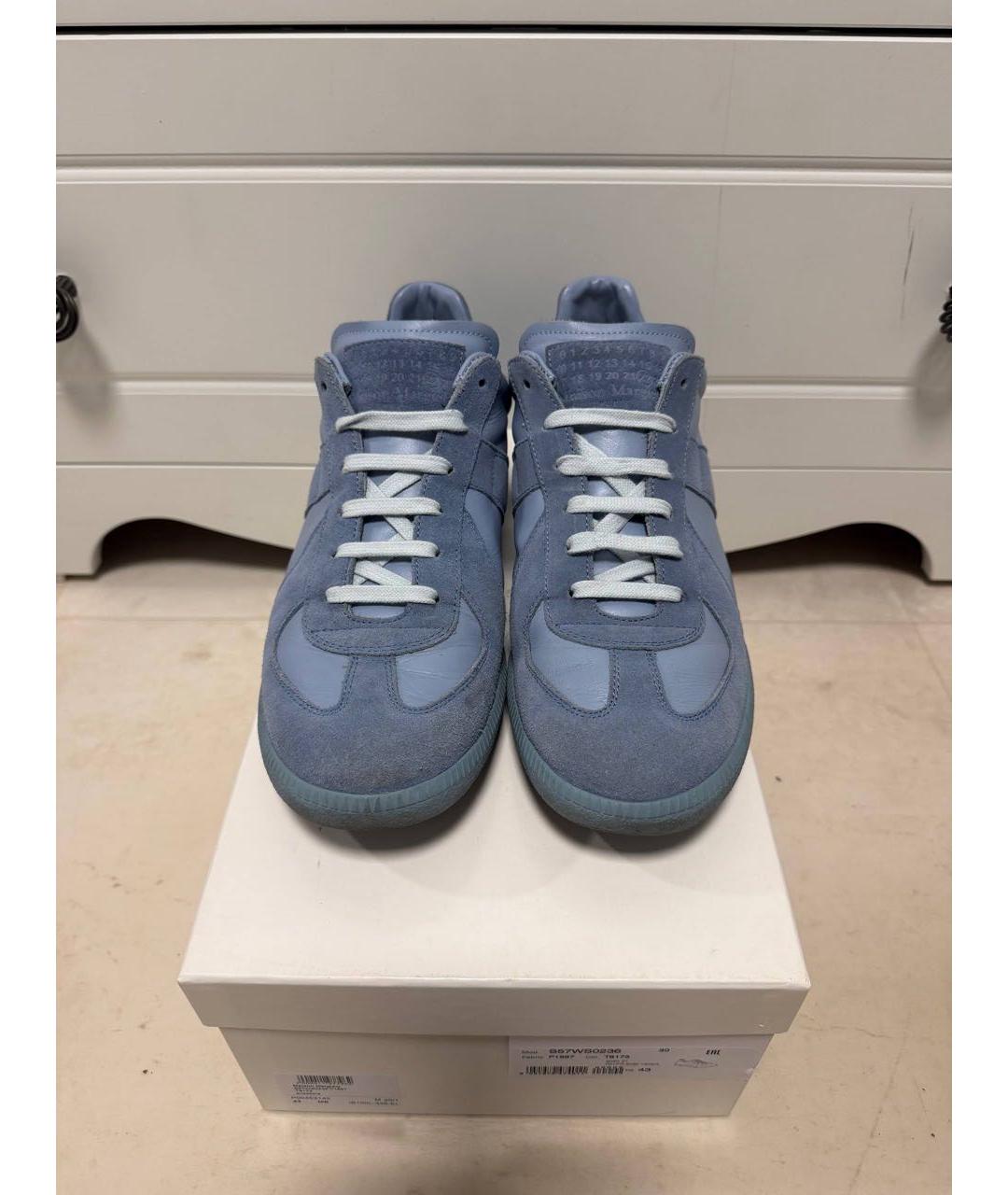 MAISON MARGIELA Голубые кожаные низкие кроссовки / кеды, фото 2