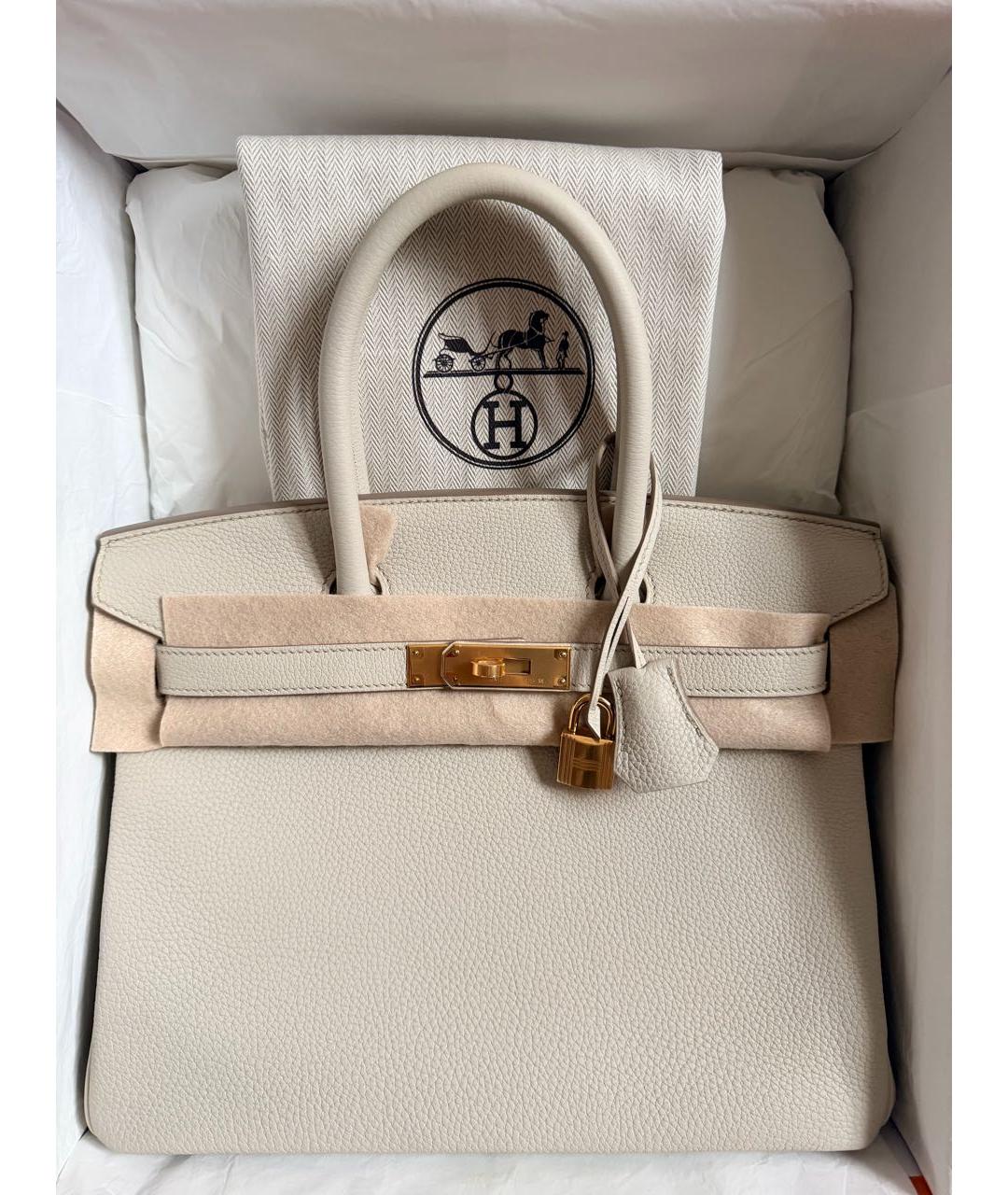 HERMES Белая кожаная сумка с короткими ручками, фото 2