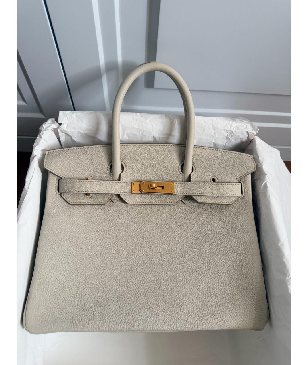 HERMES Белая кожаная сумка с короткими ручками, фото 3
