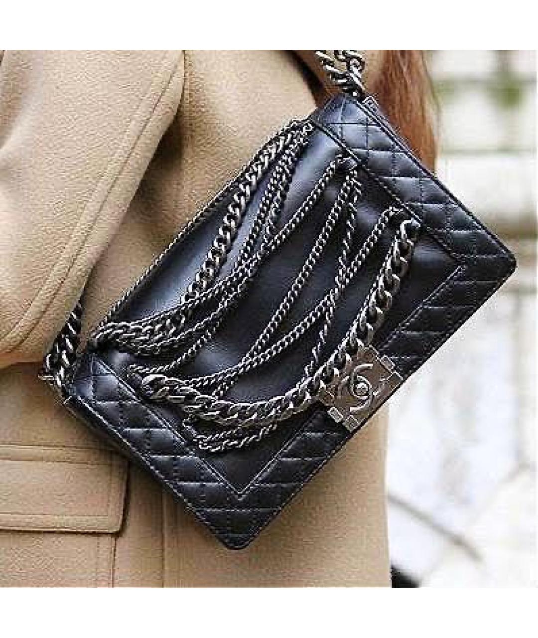 CHANEL Черная кожаная сумка через плечо, фото 8