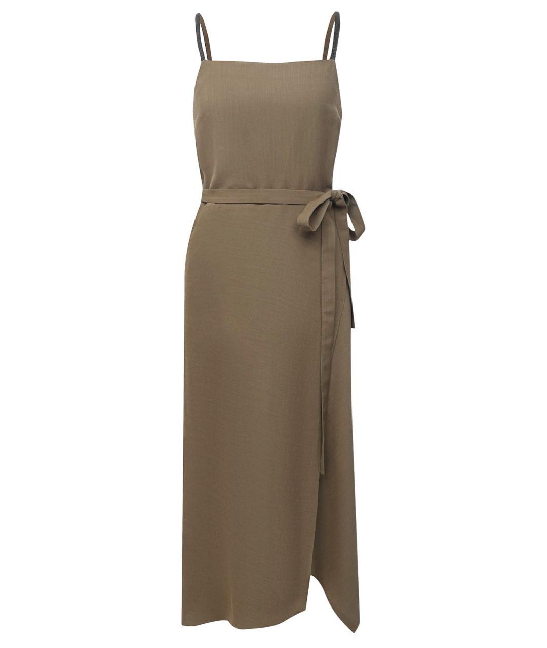 BRUNELLO CUCINELLI Хаки вискозный сарафан, фото 5