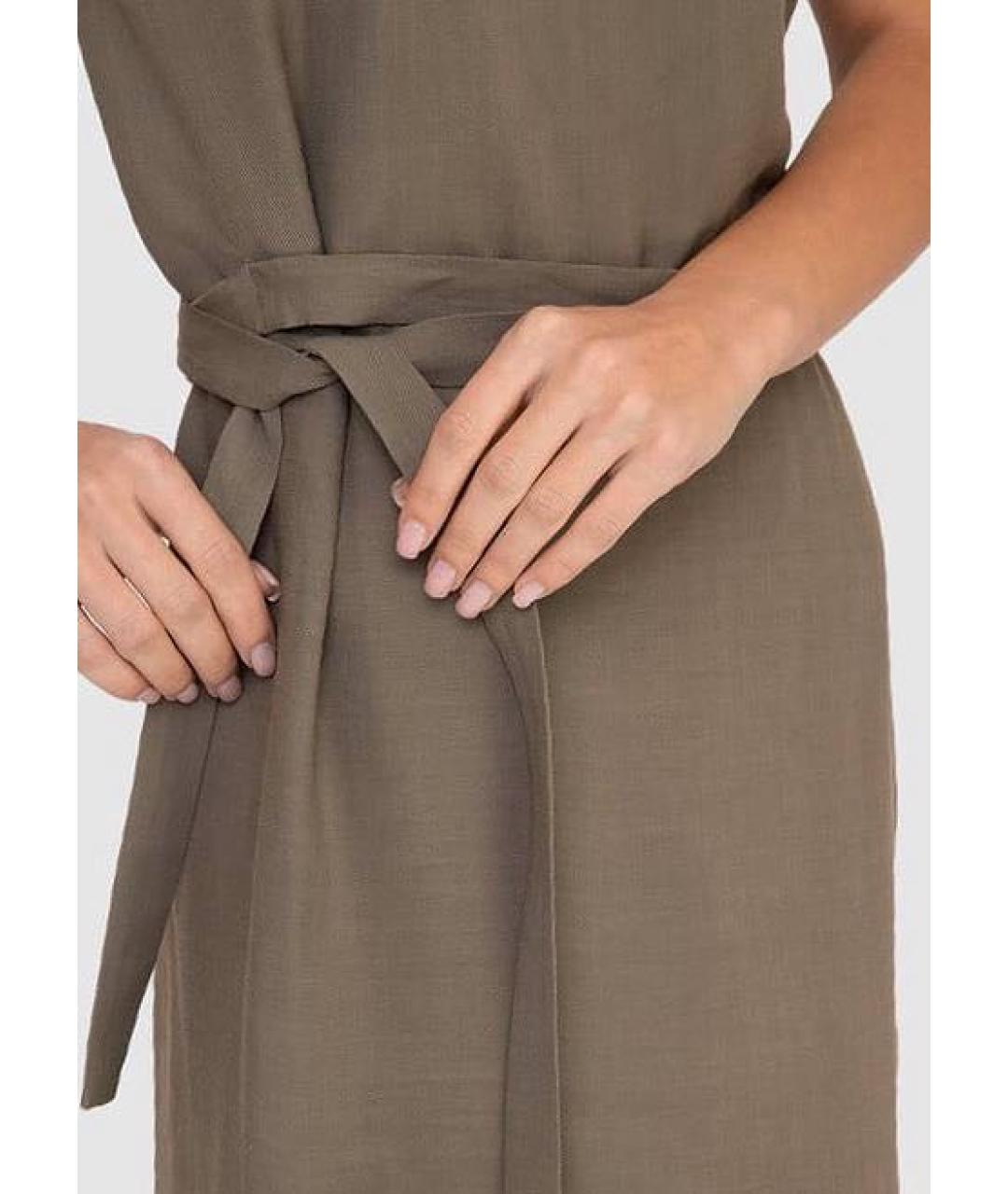 BRUNELLO CUCINELLI Хаки вискозный сарафан, фото 6