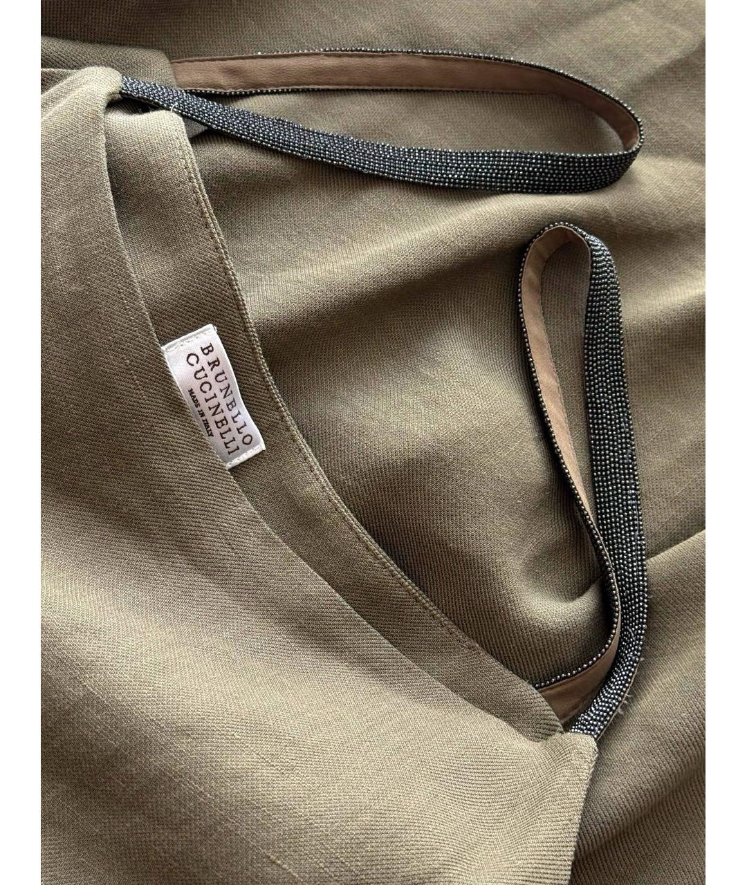 BRUNELLO CUCINELLI Хаки вискозный сарафан, фото 4