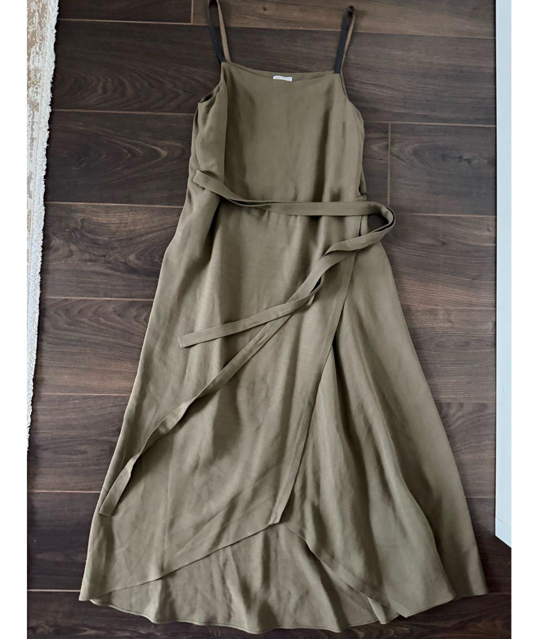 BRUNELLO CUCINELLI Хаки вискозный сарафан, фото 7