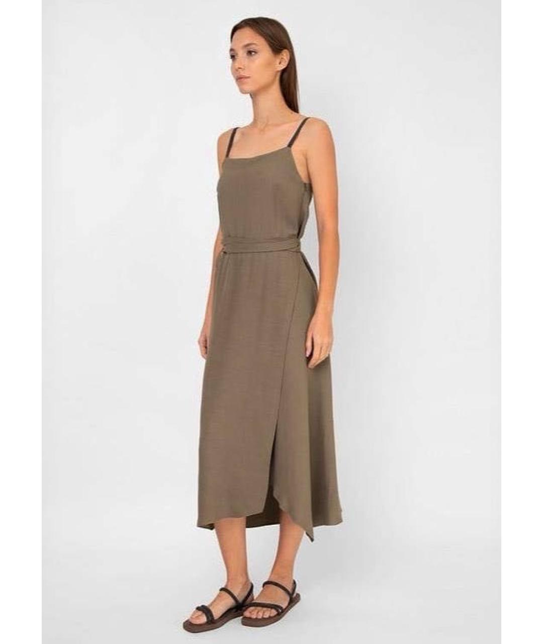 BRUNELLO CUCINELLI Хаки вискозный сарафан, фото 3