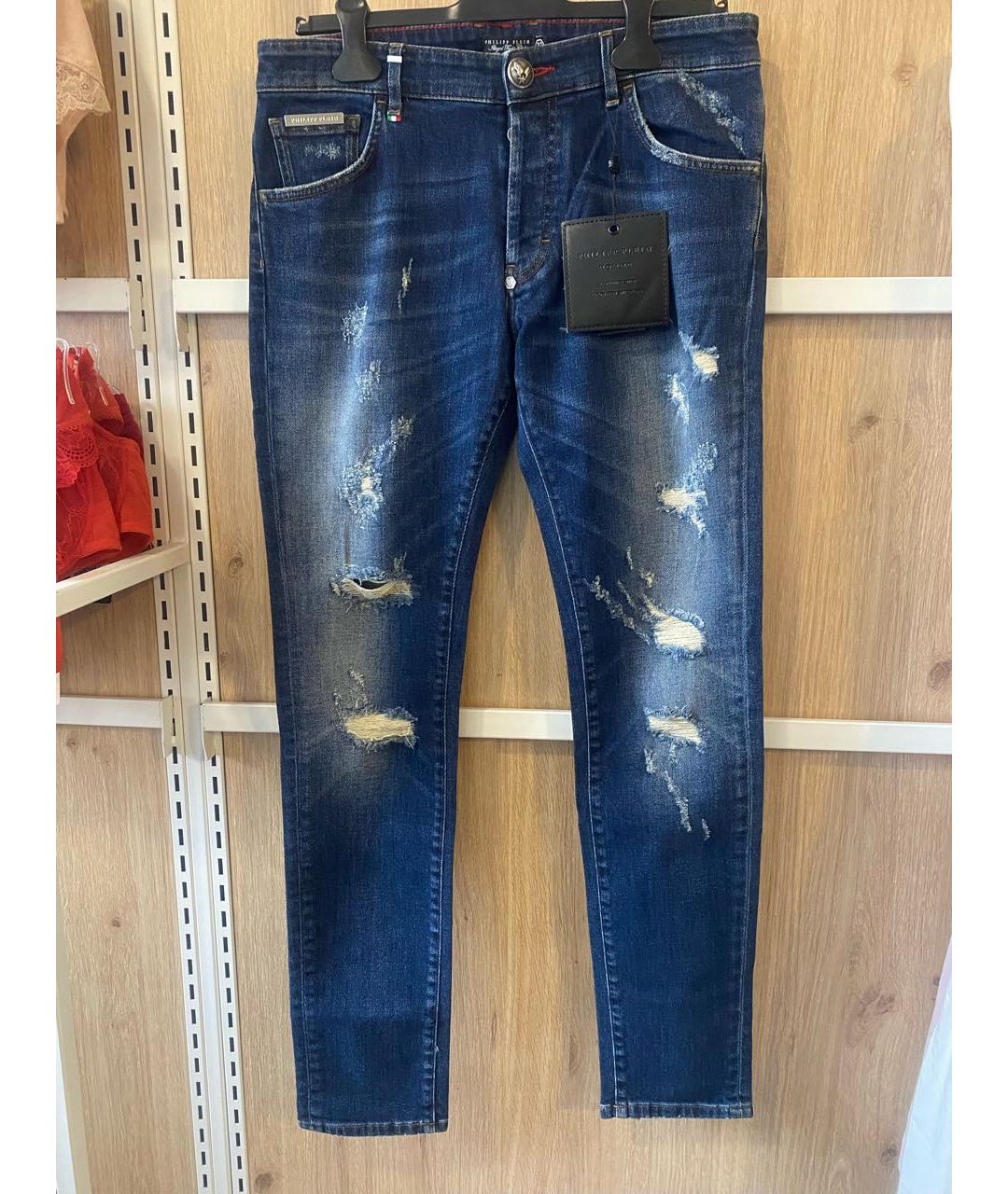 PHILIPP PLEIN Синие хлопковые джинсы скинни, фото 5