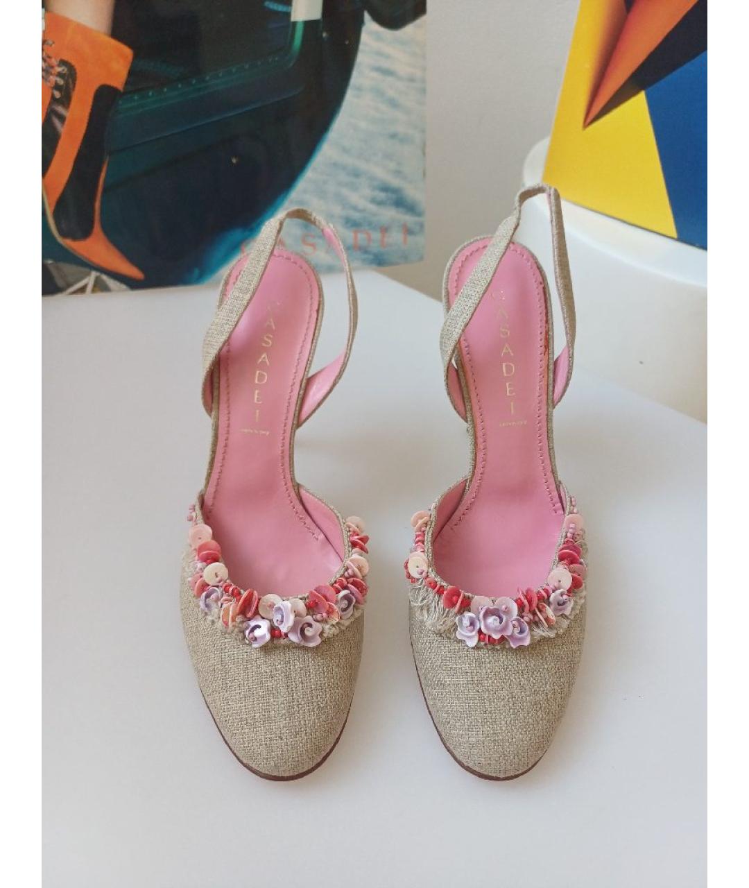 CASADEI Бежевые текстильные туфли, фото 7