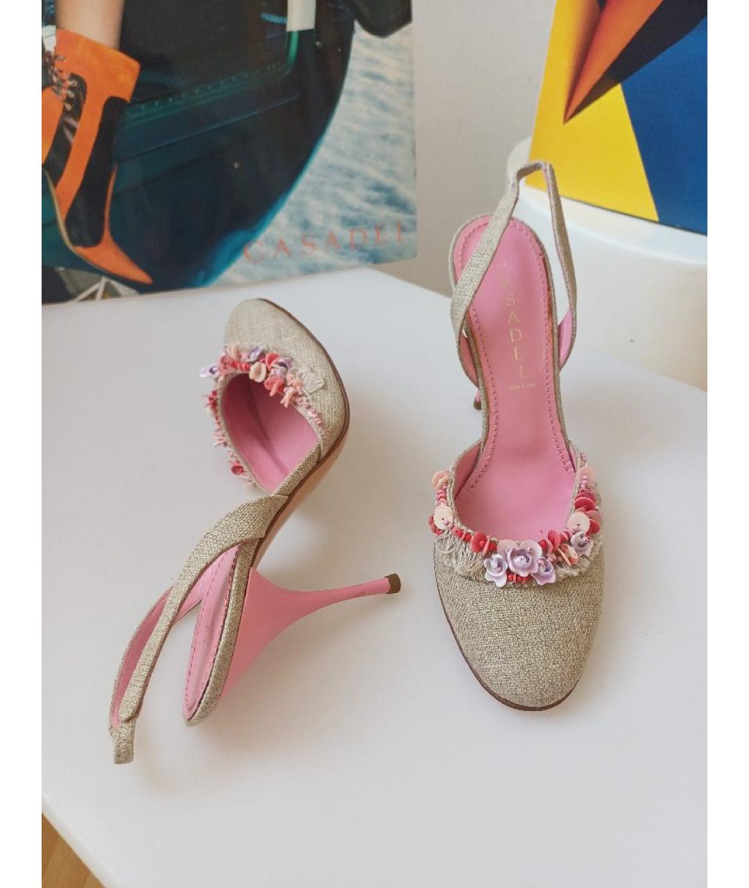 CASADEI Бежевые текстильные туфли, фото 5