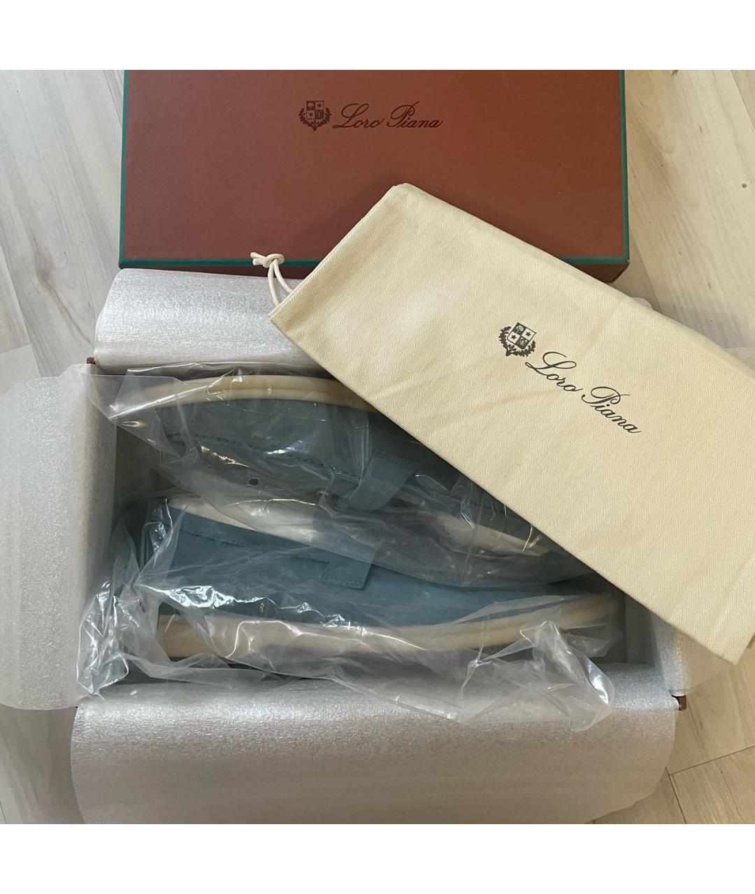 LORO PIANA Голубые замшевые лоферы, фото 6