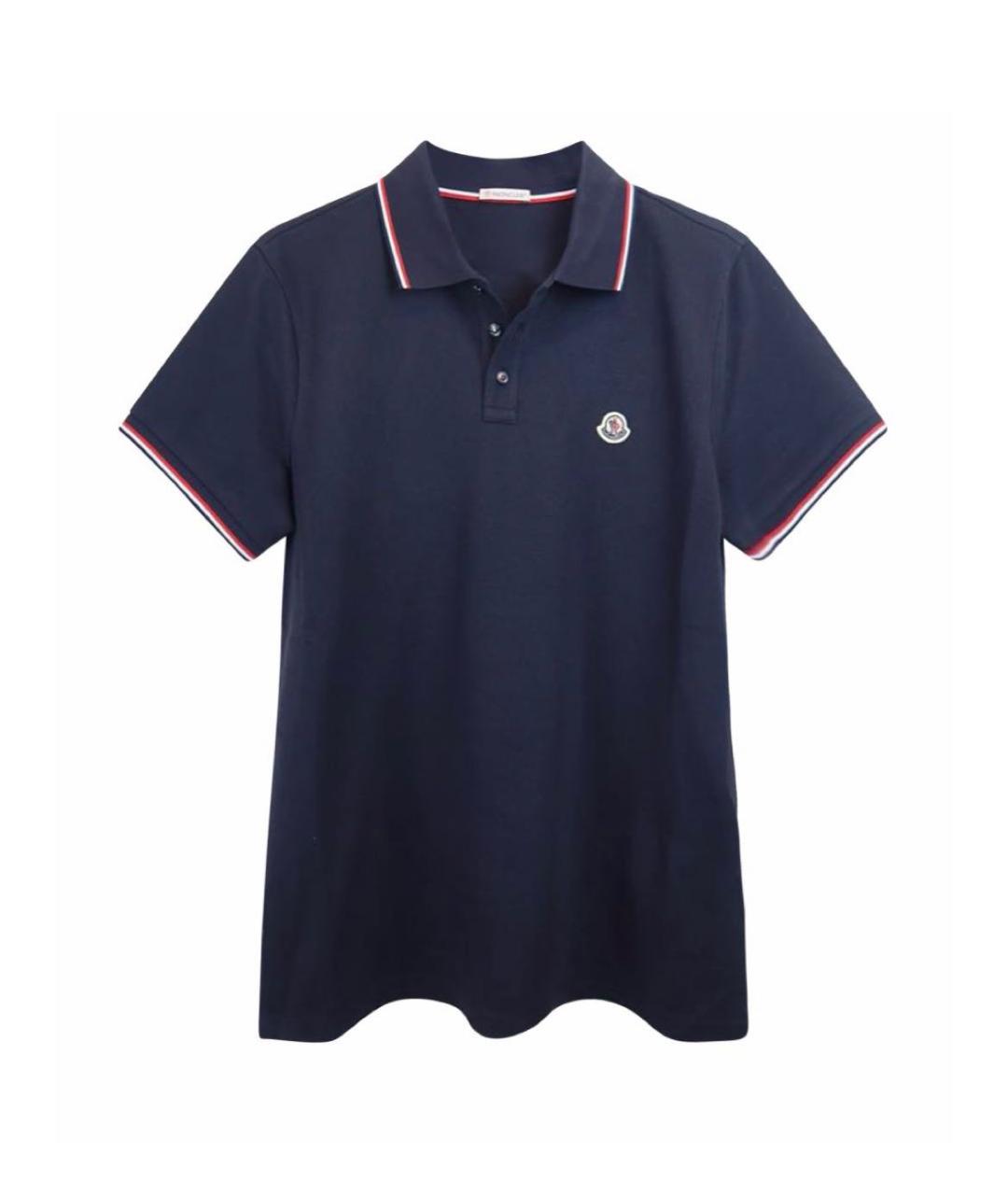 MONCLER Темно-синее хлопковое поло с коротким рукавом, фото 1