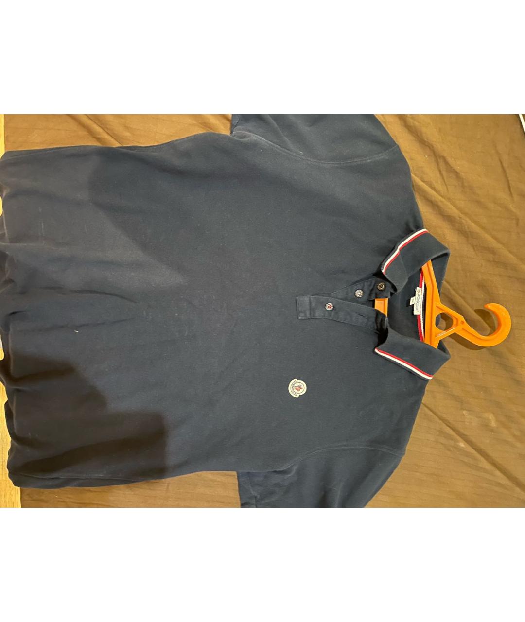 MONCLER Темно-синее хлопковое поло с коротким рукавом, фото 2