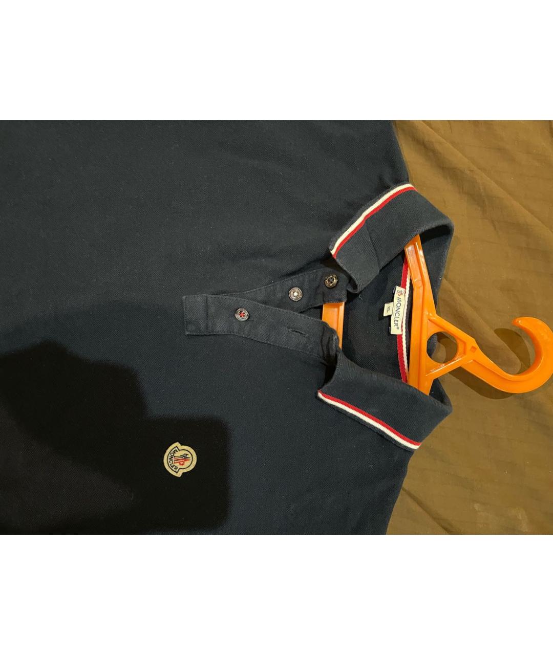 MONCLER Темно-синее хлопковое поло с коротким рукавом, фото 3