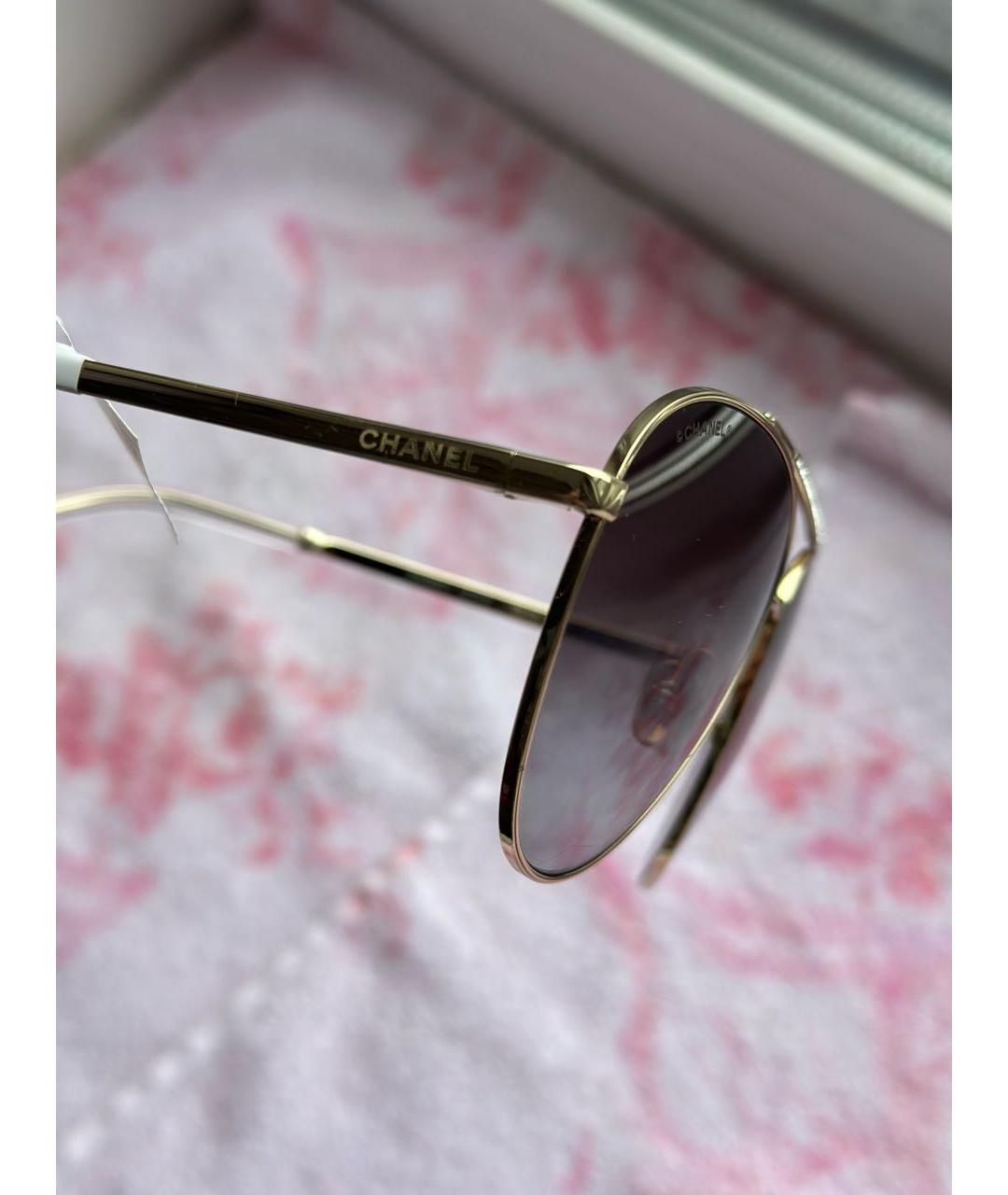 CHANEL Золотые металлические солнцезащитные очки, фото 3