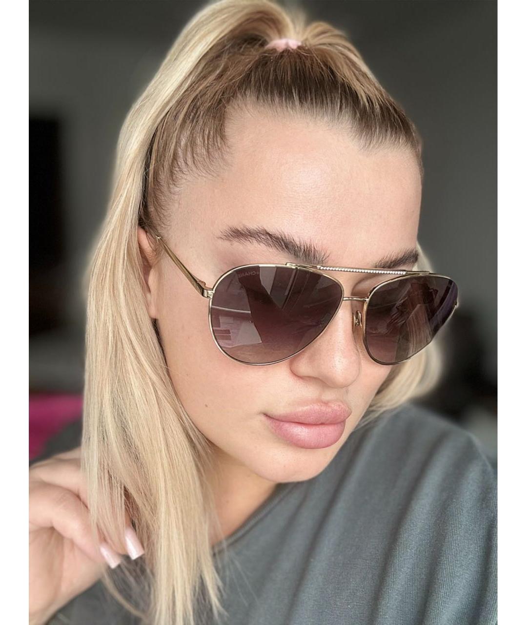 CHANEL Золотые металлические солнцезащитные очки, фото 8