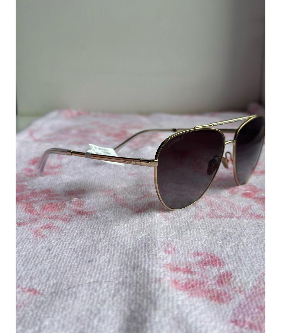 CHANEL Золотые металлические солнцезащитные очки, фото 2