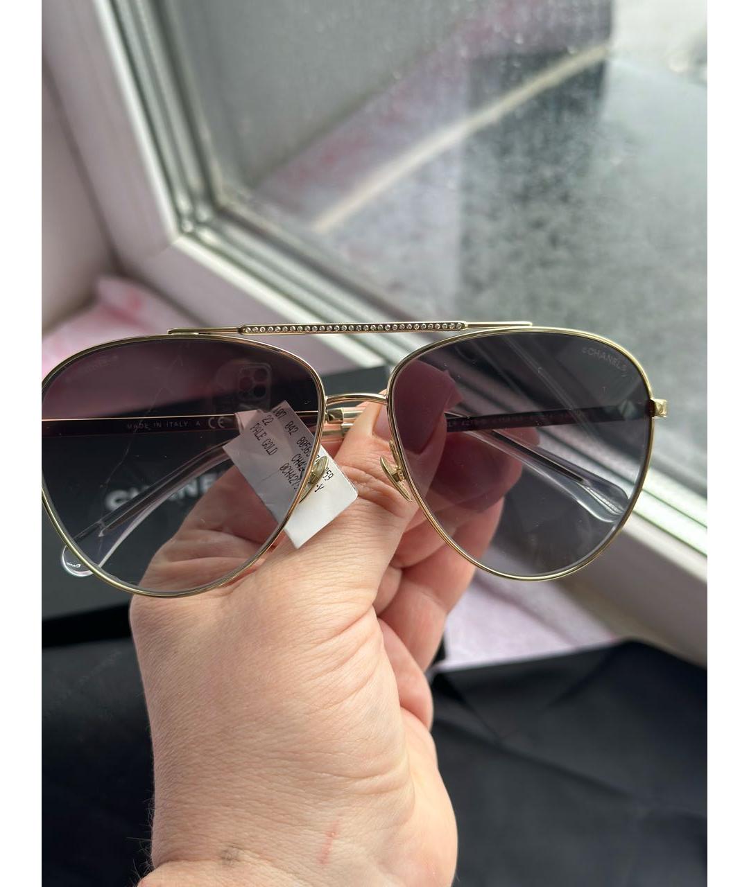 CHANEL Золотые металлические солнцезащитные очки, фото 6