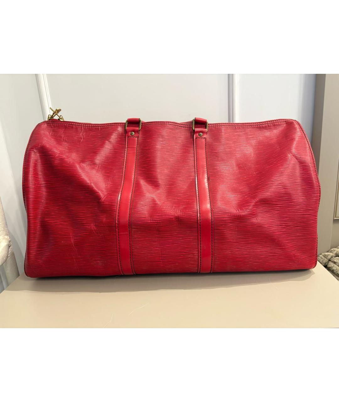 LOUIS VUITTON Красная кожаная дорожная/спортивная сумка, фото 5