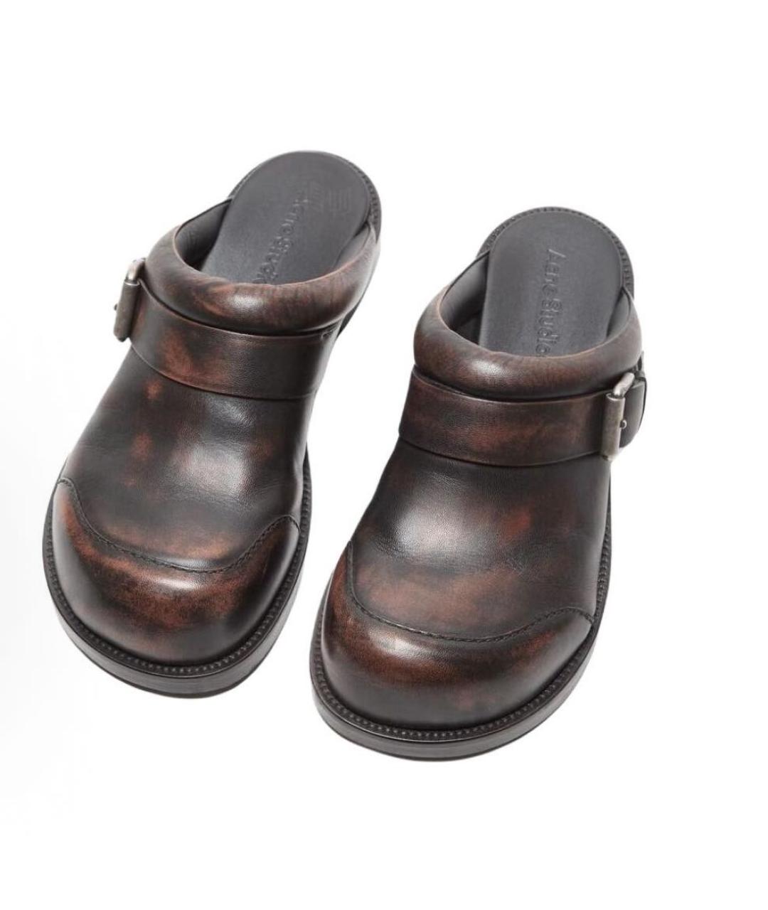 ACNE STUDIOS Коричневые кожаные сабо, фото 2