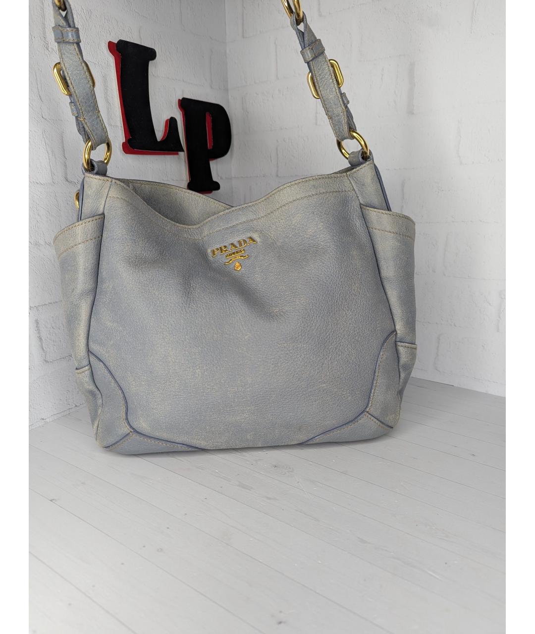 PRADA Голубая кожаная сумка с короткими ручками, фото 2