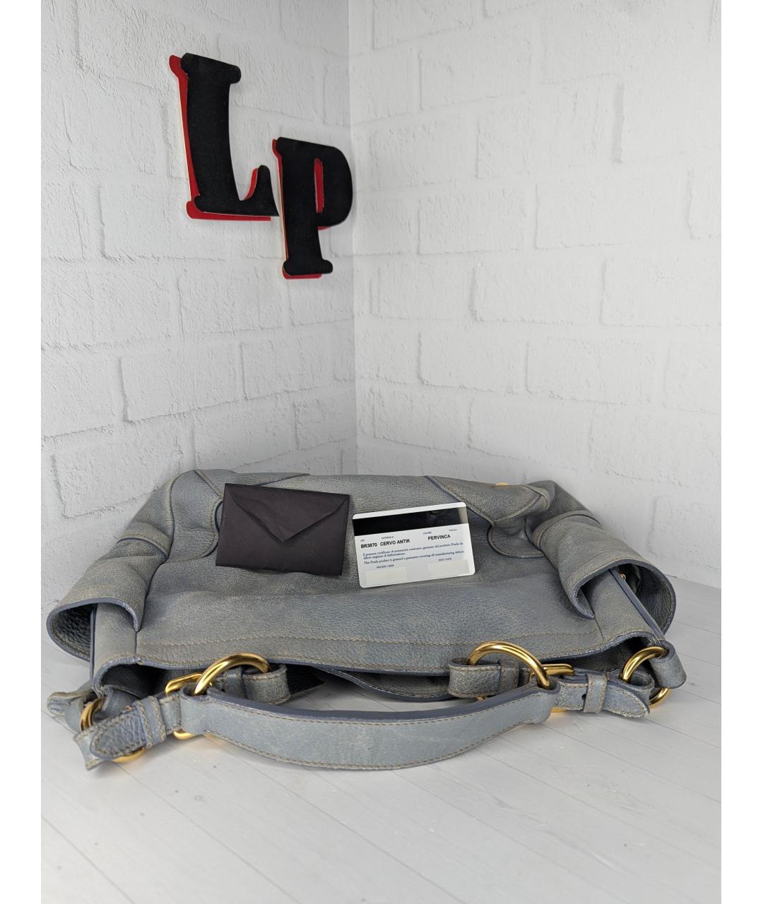 PRADA Голубая кожаная сумка с короткими ручками, фото 7