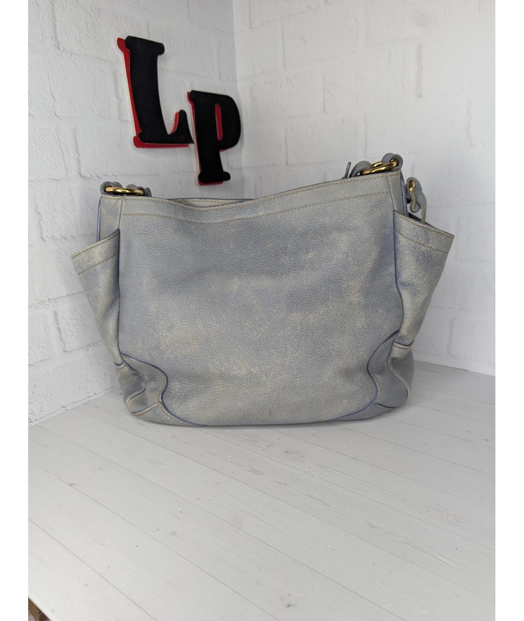 PRADA Голубая кожаная сумка с короткими ручками, фото 4