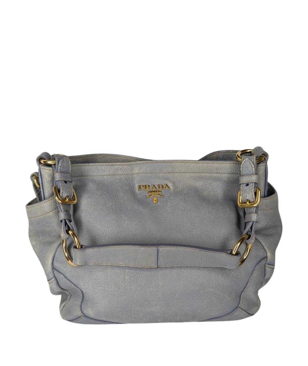 PRADA Голубая кожаная сумка с короткими ручками, фото 1