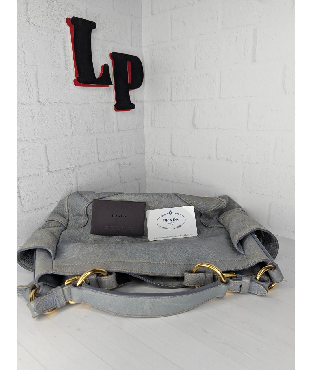 PRADA Голубая кожаная сумка с короткими ручками, фото 6