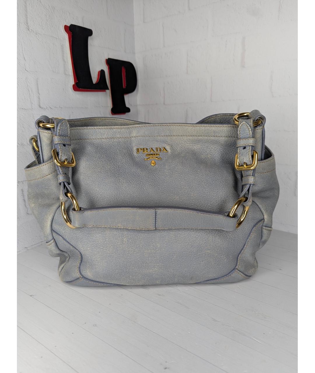 PRADA Голубая кожаная сумка с короткими ручками, фото 10