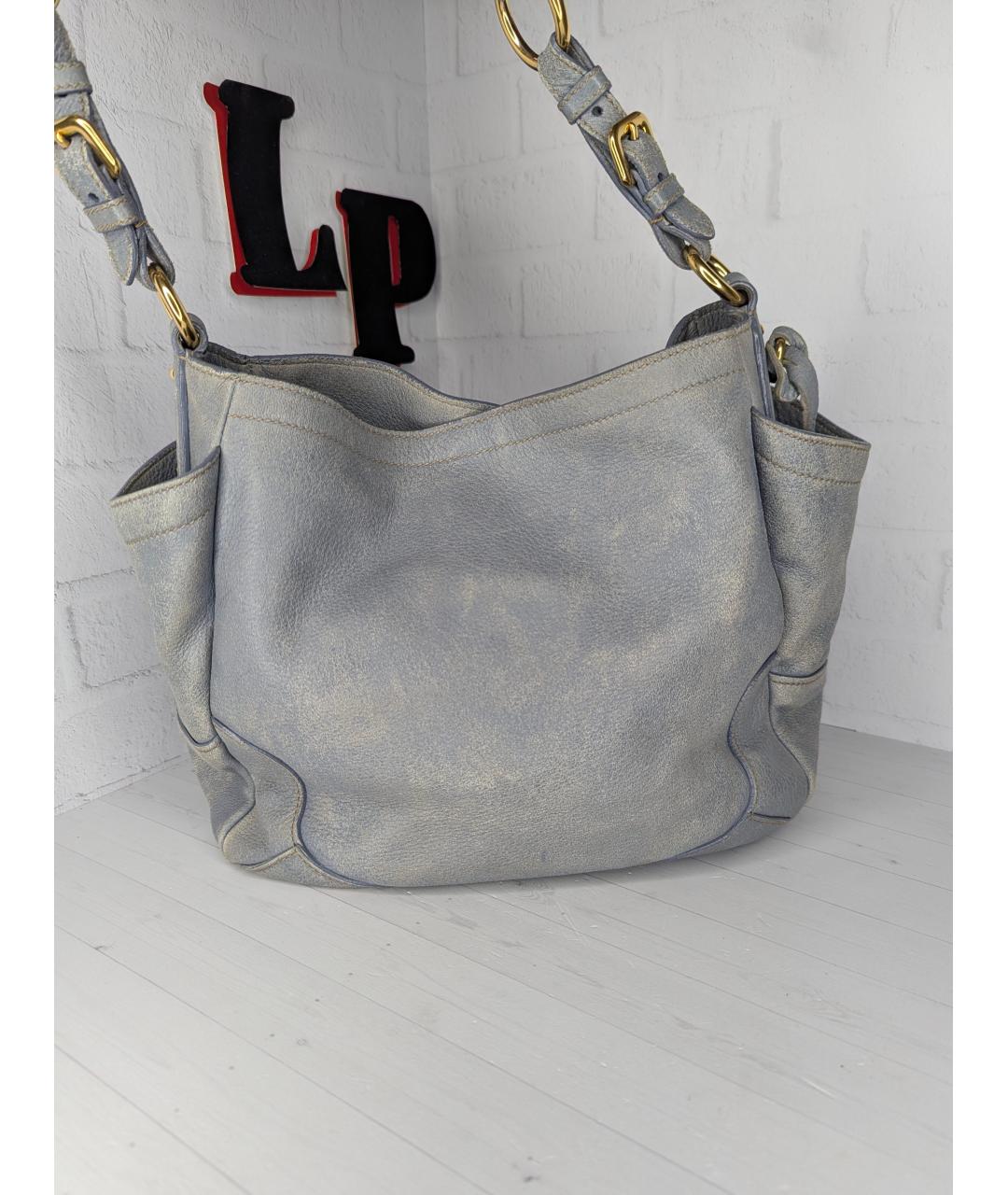 PRADA Голубая кожаная сумка с короткими ручками, фото 3