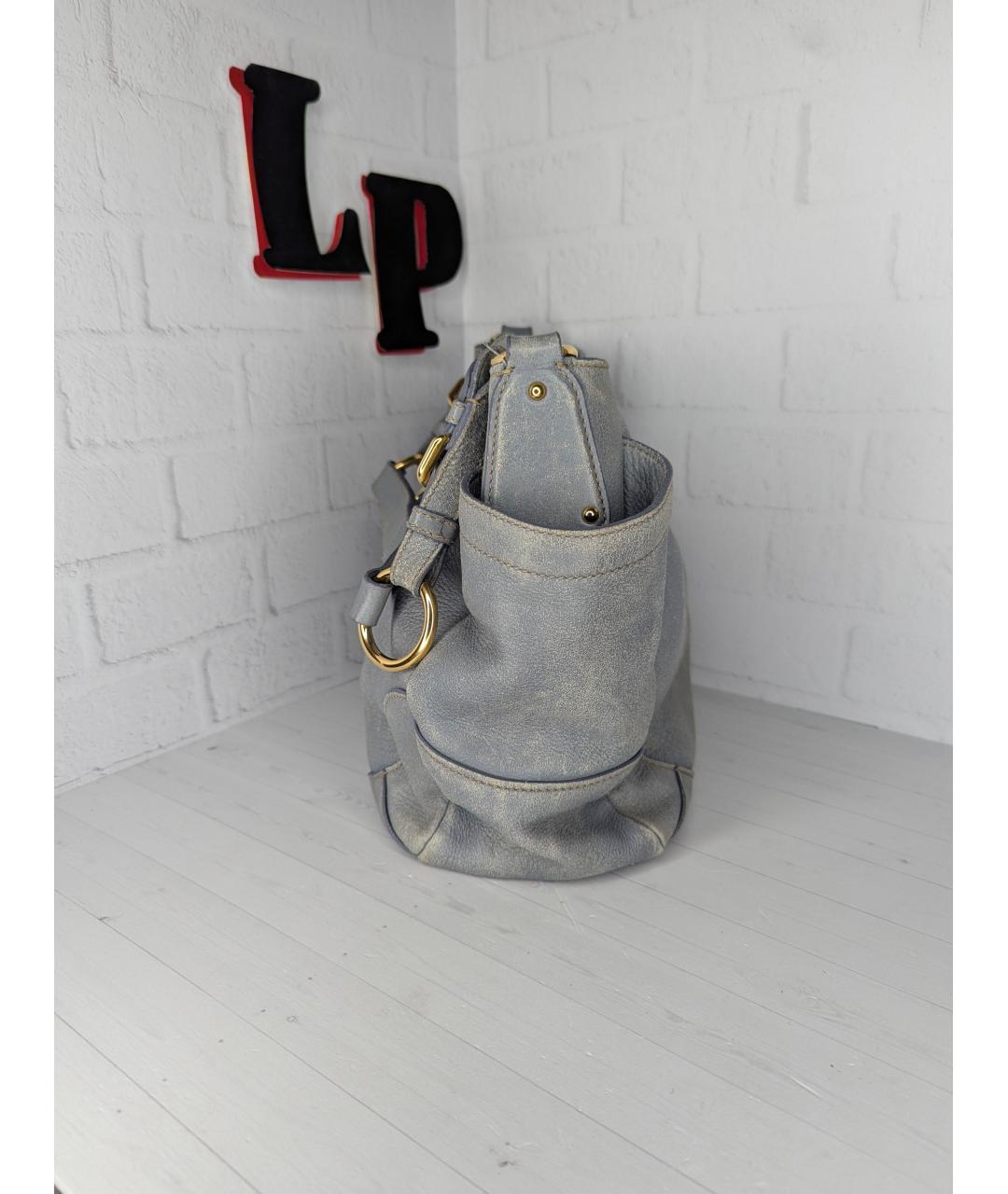 PRADA Голубая кожаная сумка с короткими ручками, фото 5