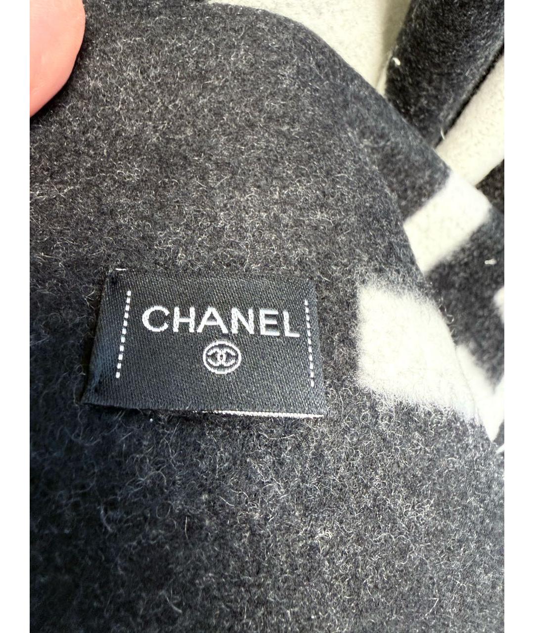 CHANEL Черный кашемировый шарф, фото 7