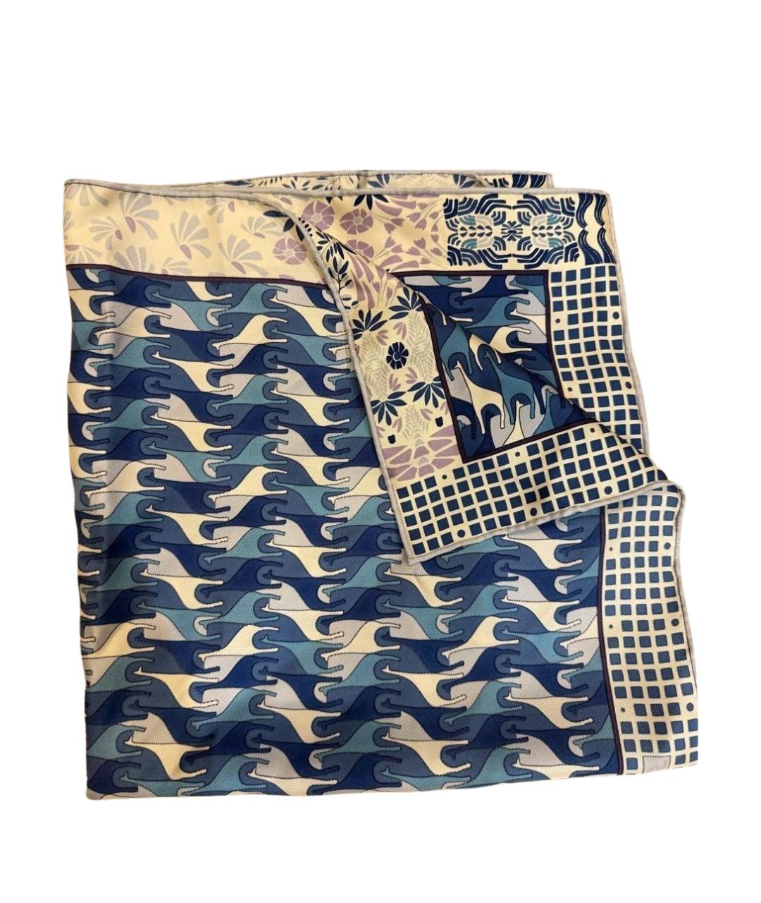 LORO PIANA Синий шелковый платок, фото 1