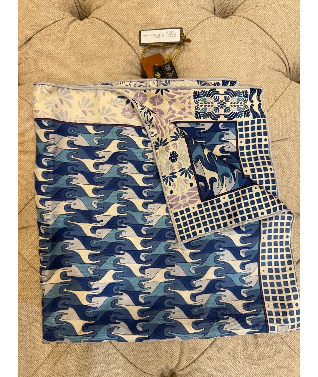 LORO PIANA Синий шелковый платок, фото 5