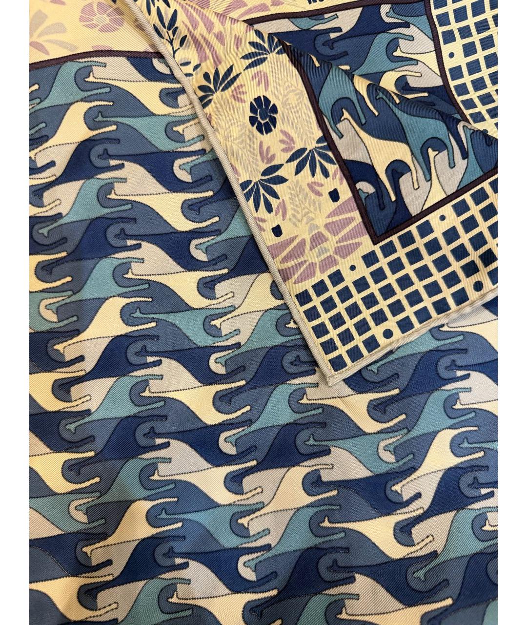 LORO PIANA Синий шелковый платок, фото 2