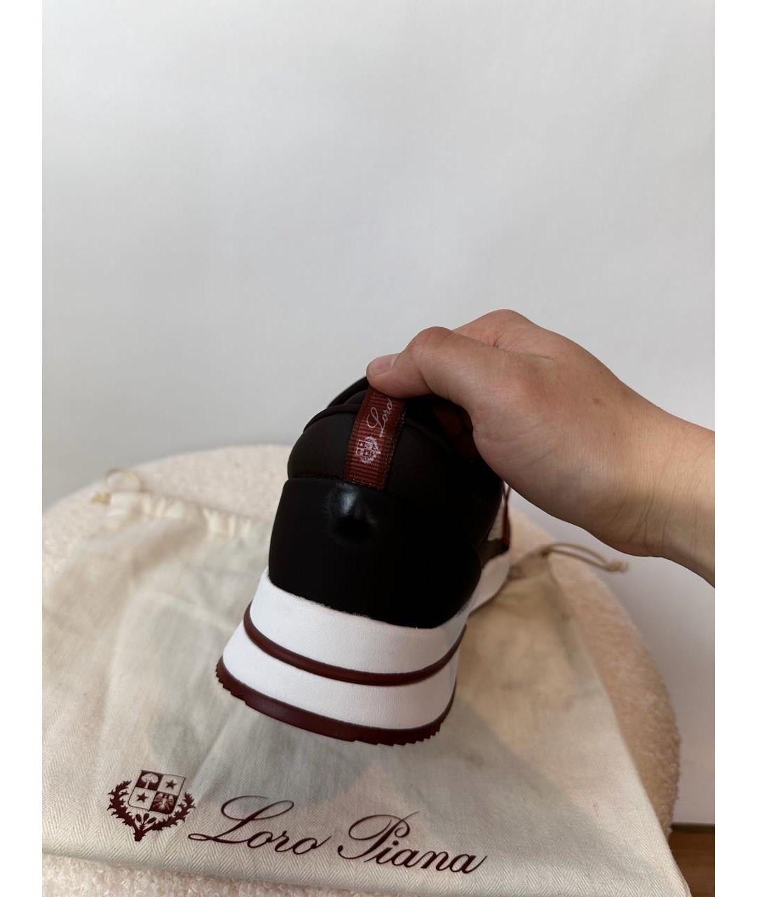 LORO PIANA Коричневые кожаные низкие кроссовки / кеды, фото 8