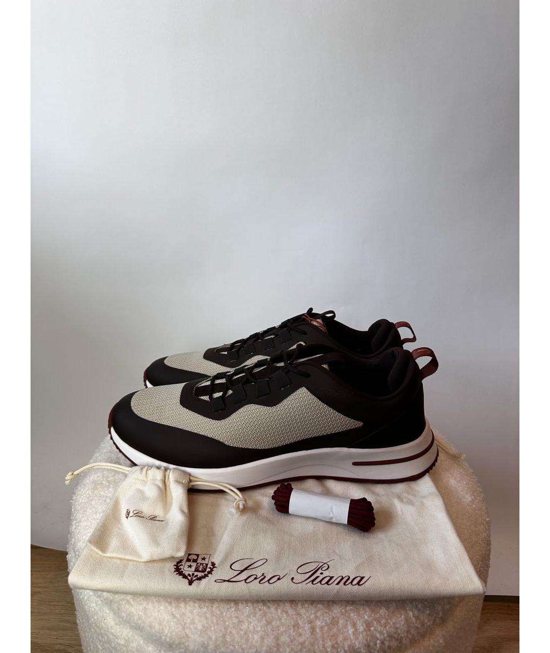 LORO PIANA Коричневые кожаные низкие кроссовки / кеды, фото 9