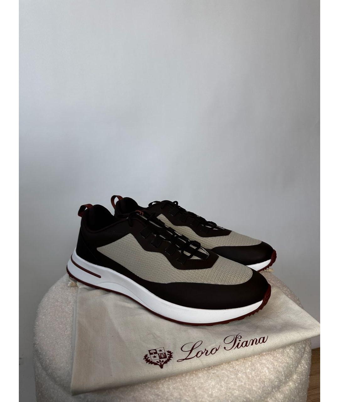 LORO PIANA Коричневые кожаные низкие кроссовки / кеды, фото 4
